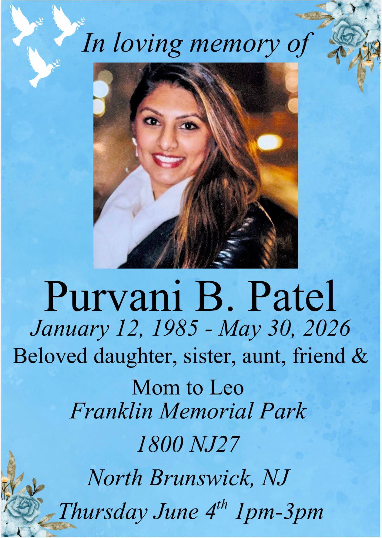 Purvani Patel New Jersey Obituary, Death